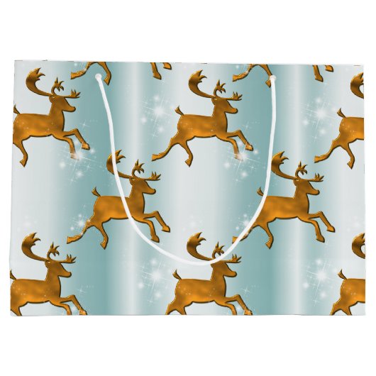 Gouden rendieren op Bleke Aqua Kerstmis Groot Cadeauzakje (Achterkant)