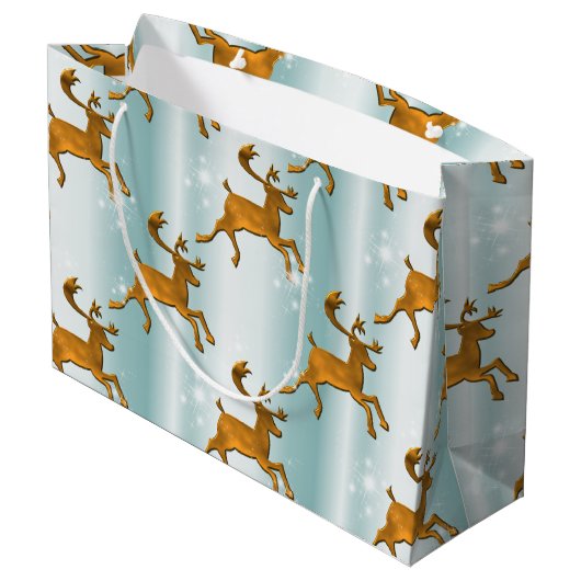 Gouden rendieren op Bleke Aqua Kerstmis Groot Cadeauzakje (Achterkant Gekanteld)