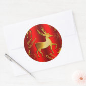 Gouden rendieren op rode kerst ronde sticker (Envelop)