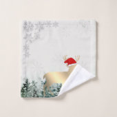 Gouden rendieren, Santa Hat, Sneeuwvlokken, Bos Bad Handdoek (Wasdoekje)