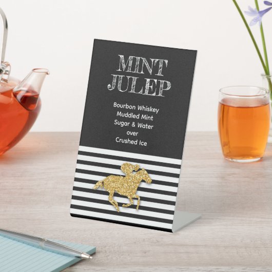 Gouden renpaard Mint Julep Reclamebord Met Voetstuk (Insitu)
