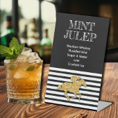 Gouden renpaard Mint Julep Reclamebord Met Voetstuk