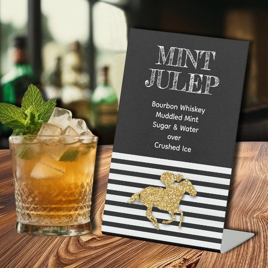 Gouden renpaard Mint Julep Reclamebord Met Voetstuk