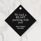 Gouden renpaard op zwarte strepen bedankjes labels (Achterkant)