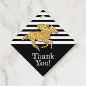 Gouden renpaard op zwarte strepen bedankjes labels (Voorkant)