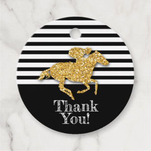Gouden renpaard op zwarte strepen bedankjes labels