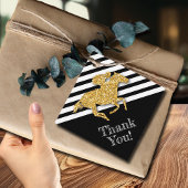 Gouden renpaard op zwarte strepen bedankjes labels