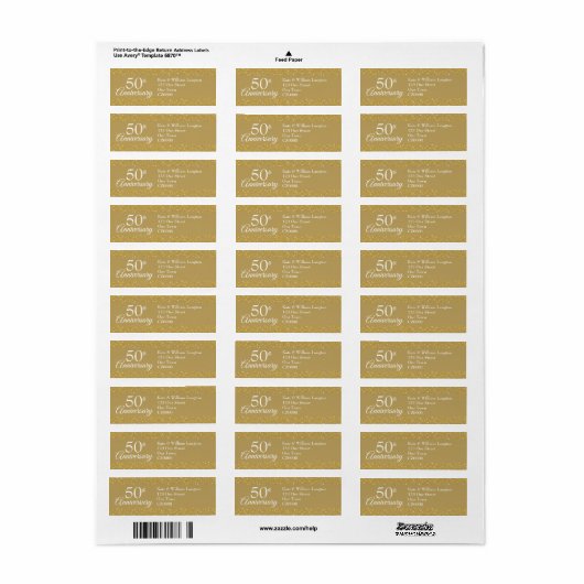 Gouden Retouradres voor 50e Huwelijksjubileum Etiket (Full Sheet)
