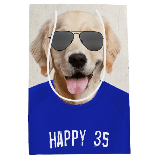 Gouden Retriever 35th Verjaardag Medium Gift Bag Medium Cadeauzakje (Voorkant)