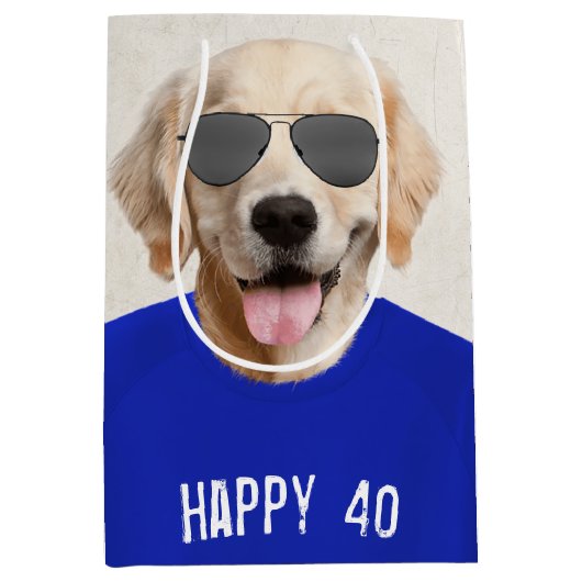 Gouden Retriever 40th Verjaardag Medium Gift Bag Medium Cadeauzakje (Voorkant)