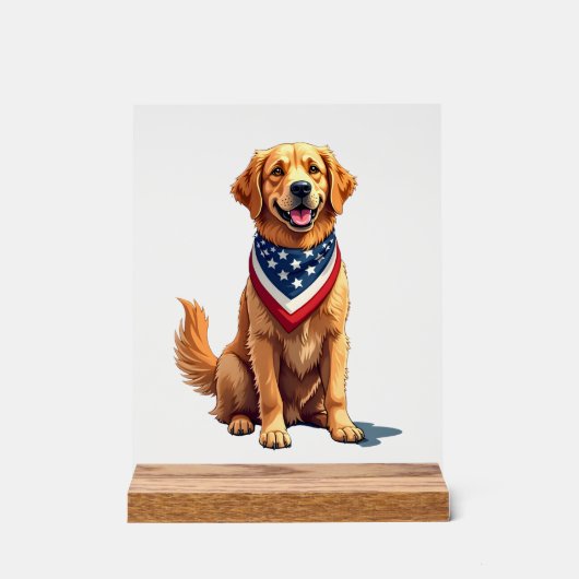 Gouden Retriever 4 juli Vintage Patriottisch T-shi Acryl Bord (Voorkant)