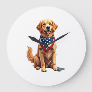 Gouden Retriever 4 juli Vintage Patriottische T-sh Grote Klok