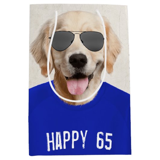 Gouden Retriever 65th Verjaardag Medium Gift Bag Medium Cadeauzakje (Voorkant)