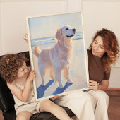 Gouden Retriever aan het Strand Kust Kunstprint Poster