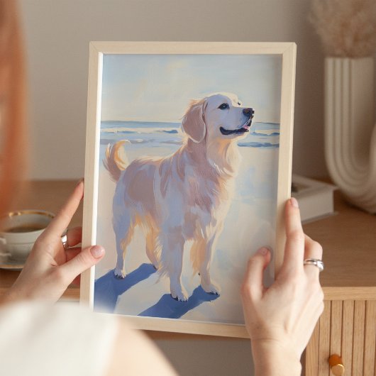 Gouden Retriever aan het Strand Kust Kunstprint Poster