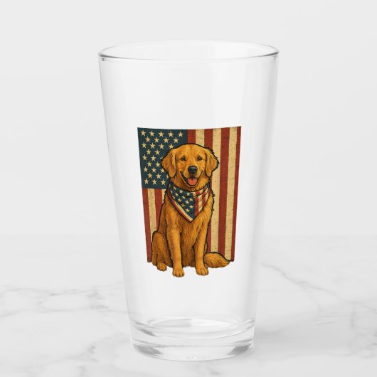 Gouden Retriever Amerikaanse Vlag Glas (Voorkant)