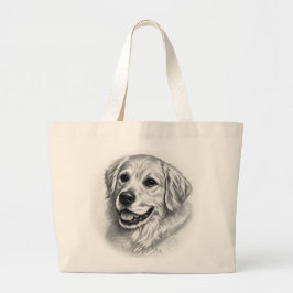 Gouden Retriever Artistieke Schets Portret Boodsch Grote Tote Bag