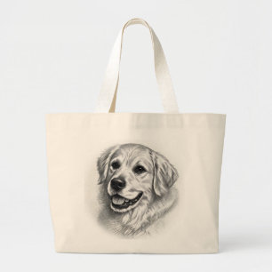 Gouden Retriever Artistieke Schets Portret Boodsch Grote Tote Bag