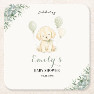 Gouden Retriever Baby Shower Salie Groene Eucalypt Kartonnen Onderzetters