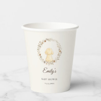 Gouden Retriever Baby Shower Waterverf Wilde Bloem Papieren Bekers