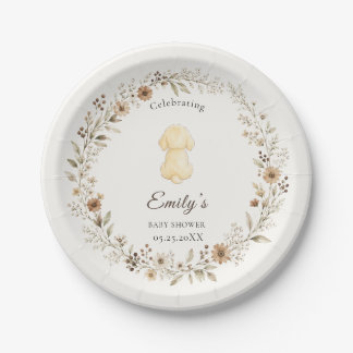 Gouden Retriever Baby Shower Waterverf Wilde Bloem Papieren Bordje