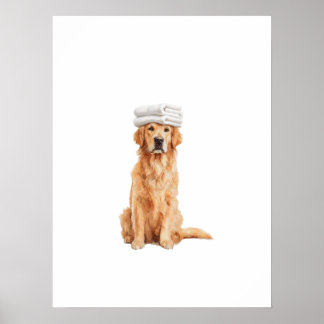Gouden Retriever Badkamer Muur Kunst, Bad Handdoek Poster