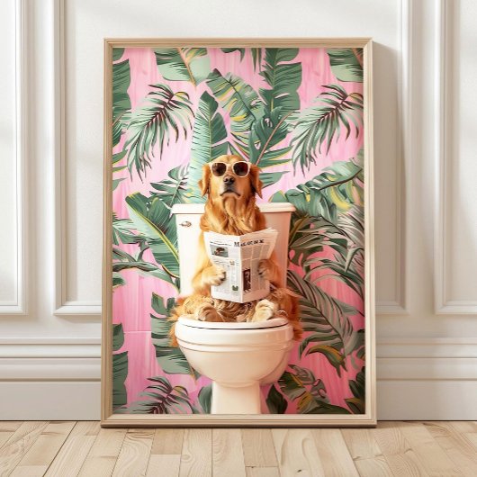 Gouden Retriever Badkamer Print, Grappige Poster B