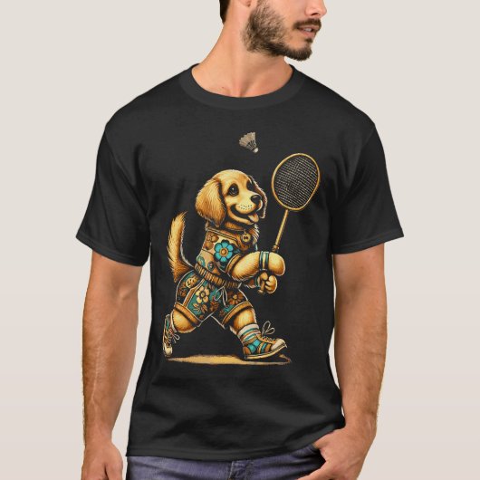 Gouden Retriever Badminton Speler Shuttle T-shirt (Voorkant)