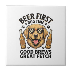 Gouden Retriever Bier Shirt Grappige Hond Liefhebb Tegeltje