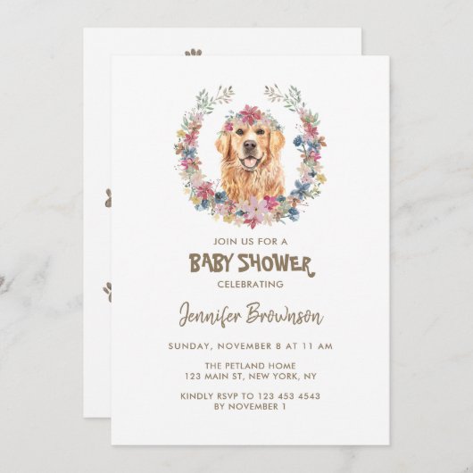 Gouden Retriever Bloemenkrans Hond Baby Shower Kaart (Voorkant / Achterkant)