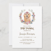 Gouden Retriever Bloemenkrans Hond Babyfeestje Kaart (Voorkant)