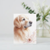 Gouden Retriever Bloemenschildering in Waterverf Briefkaart (Staand voorkant)