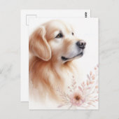 Gouden Retriever Bloemenschildering in Waterverf Briefkaart (Voorkant / Achterkant)