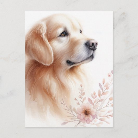 Gouden Retriever Bloemenschildering in Waterverf Briefkaart (Voorkant)