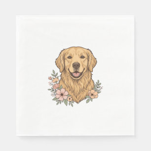 Gouden Retriever Bloemige Vintage Graveergestalte_ Servet