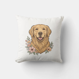 Gouden Retriever Bloemige Vintage Graveerontwerp_1 Kussen