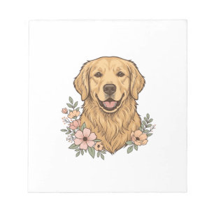Gouden Retriever Bloemige Vintage Graveerontwerp_1 Notitieblok