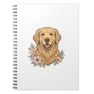 Gouden Retriever Bloemige Vintage Graveerontwerp_1 Notitieboek