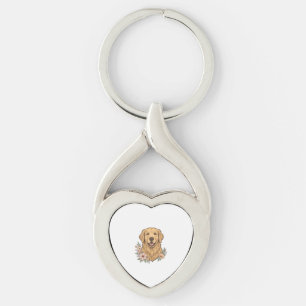 Gouden Retriever Bloemige Vintage Graveerontwerp_1 Sleutelhanger