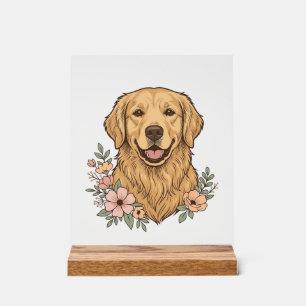 Gouden Retriever Bloemige Vintage Gravure Ontwerp_ Acryl Bord