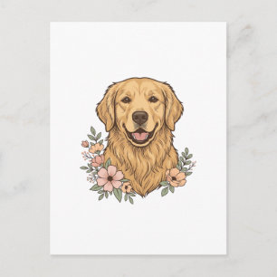 Gouden Retriever Bloemige Vintage Gravure Ontwerp_ Briefkaart