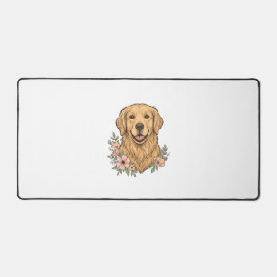 Gouden Retriever Bloemige Vintage Gravure Ontwerp_ Bureaumat