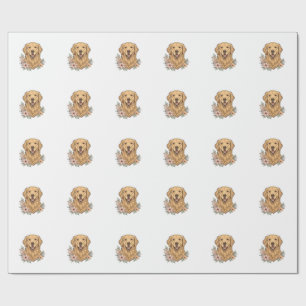 Gouden Retriever Bloemige Vintage Gravure Ontwerp_ Cadeaupapier