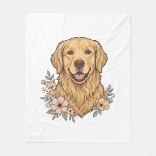 Gouden Retriever Bloemige Vintage Gravure Ontwerp_ Fleece Deken