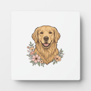 Gouden Retriever Bloemige Vintage Gravure Ontwerp_ Fotoplaat