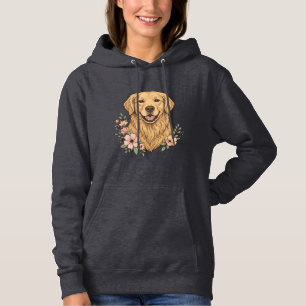 Gouden Retriever Bloemige Vintage Gravure Ontwerp_ Hoodie