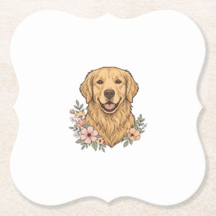 Gouden Retriever Bloemige Vintage Gravure Ontwerp_ Kartonnen Onderzetters