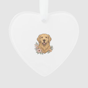 Gouden Retriever Bloemige Vintage Gravure Ontwerp_ Ornament