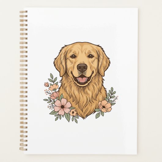 Gouden Retriever Bloemige Vintage Gravure Ontwerp_ Planner (Voorkant)