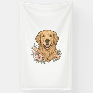 Gouden Retriever Bloemige Vintage Gravure Ontwerp_ Spandoek
